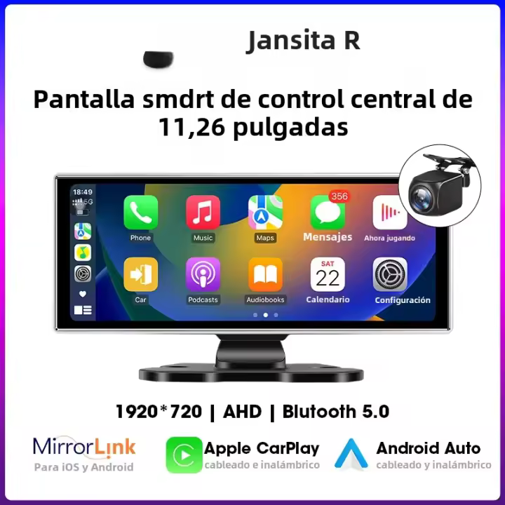 Jansite Reproductor Multimedia Universal Para Coche Con WiFi Carplay Android Auto MP5 FM AUX Cámara Soporte Compatible Con Varios Modelos - 1