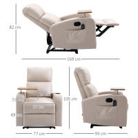 HOMCOM Sillón de Masaje Sillón Relax Eléctrico con 4 Modos de Vibración Reclinación 145° Tapizado en Microfibra Mando a Distancia Mesita 2 Bolsillos Laterales y Posavasos 77x93x105 cm Beige - details 3