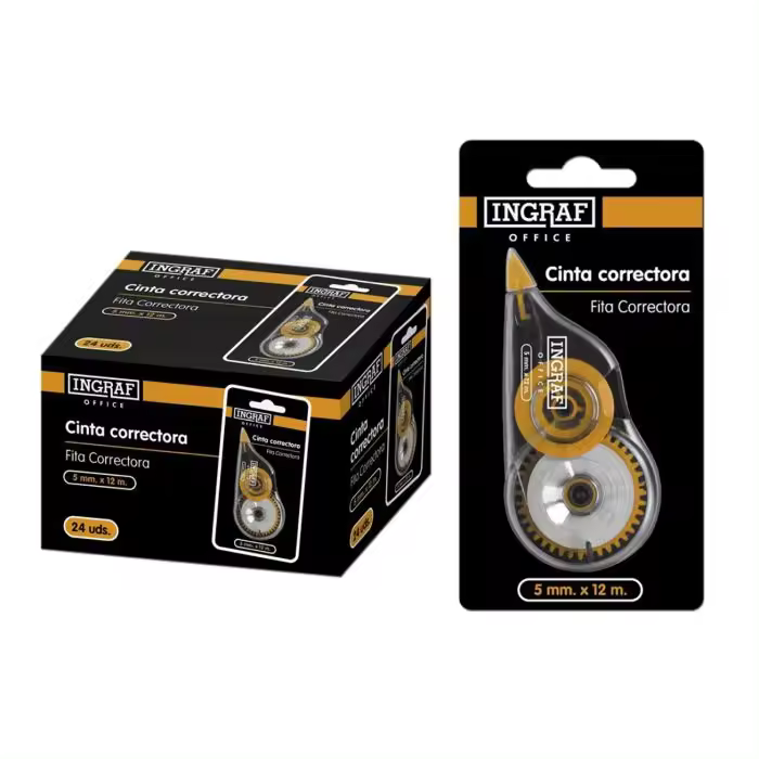 CAJA 24 UDS CORRECTOR CINTA INGRAF 12 METROS X 5 MM.  MATERIAL OFICINA ESCOLAR CORRECCION EN SECO - 1