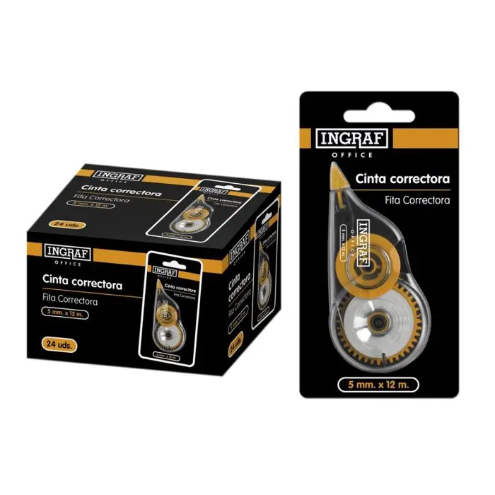 CAJA 24 UDS CORRECTOR CINTA INGRAF 12 METROS X 5 MM.  MATERIAL OFICINA ESCOLAR CORRECCION EN SECO - 1