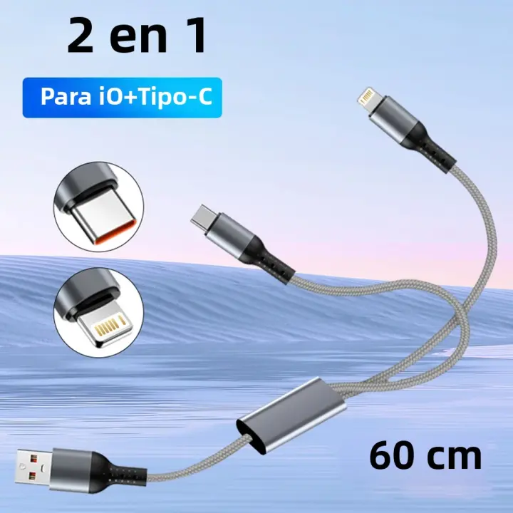 Cable De Carga Rápida 2 En 1 USB Tipo C/Lightning 66W PD Para Xiaomi Samsung Huawei Oneplus Cable De Datos 60cm Con Encendedor - 1