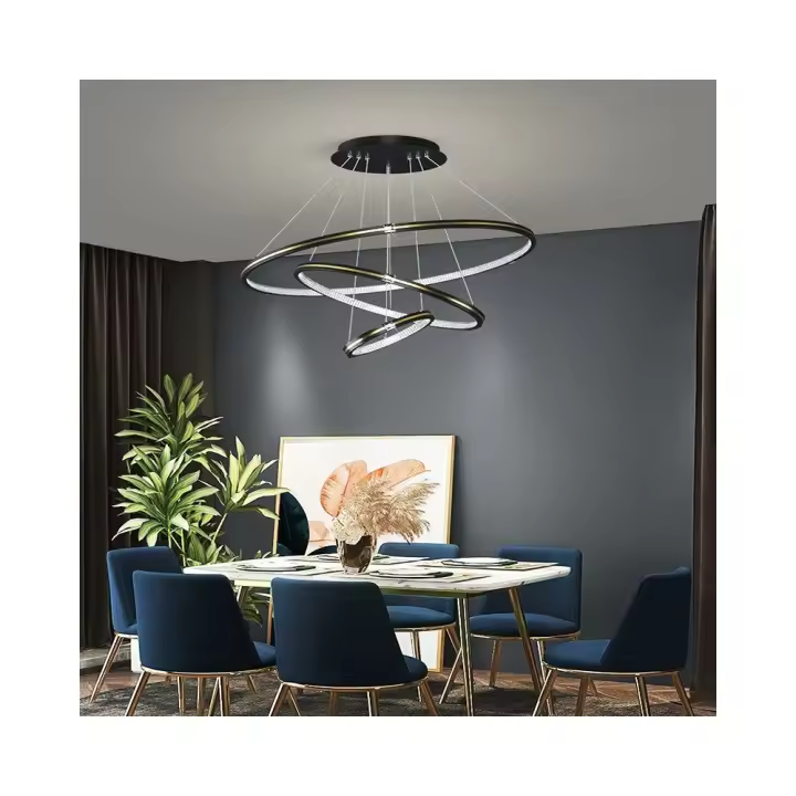 Lámpara Colgante Led, con Mando a Distancia, 3 Tipos de Luz, Altura Ajustable, 148W, Negro/Dorado - 1