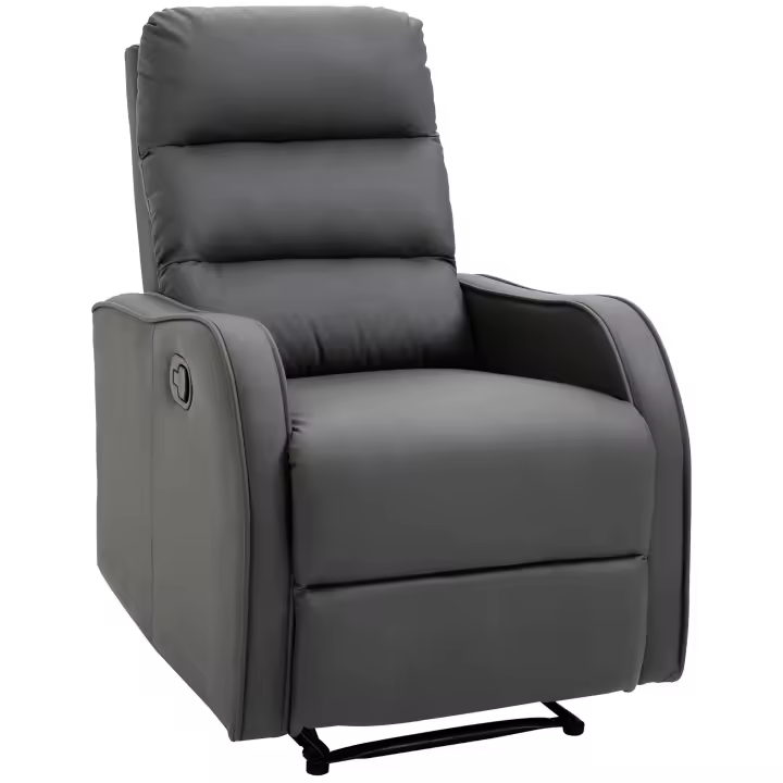 HOMCOM Sillón Relax Reclinable Manual, Sillón Relax Tapizado en PU con Reposapiés Retráctil, Acolchado Grueso, Butaca Reclinable hasta 160º, para Salón, Dormitorio, Gris, 65x89x100 cm - 1