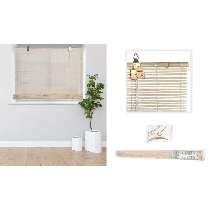 HERSIG Estor Bambu Color Natural/Marron oscuro  Persianas Enrollables Exterior e Interior de 60x140cm/80x160cm/100x180cm  a elegir  Instalación Sencilla y Rápida Estor de bambu natural enrollable ejido con varillas de láminas de bambú 100% de alta calidad - 1