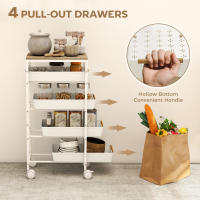 HOMCOM Carro de Cocina de Almacenamiento de 5 Niveles Carrito Auxiliar con Ruedas Tablero Efecto Madera y 4 Cajones Extraíbles Carrito de Cocina para Comedor Salón 39,5x24x82 cm - details 3
