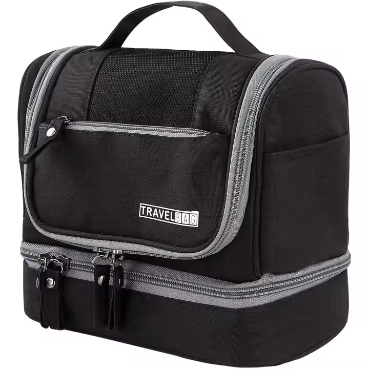 Neceser de viaje grande para colgar, organizador de cosméticos de viaje, neceser con separación de 2 capas, bolsa de baño impermeable. - 1