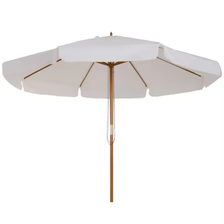 Outsunny Sombrilla de Jardín Ø325x250 cm Parasol de Madera con Sistema de Polea Techo de Ventilación y 8 Varillas de Bambú para Terraza Balcón Exterior - 1