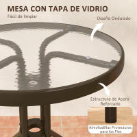 Outsunny Conjunto Jardín Exterior de 3 Piezas Juego de Muebles de Jardín con 2 Sillas Apilables Mesa con Encimera de Vidrio Templado y Estructura de Acero para Terraza Patio Balcón Marrón Oscuro - details 5