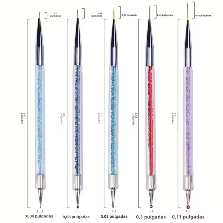 Juego De 5 Pinceles Para Uñas Con Cabezas Doble Herramientas De Puntos Líneas Y Detalles Para Servicios De Uñas De Salón En Casa - 1