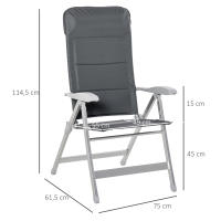 Outsunny Silla de Jardín Plegable de Aluminio con Respaldo Alto Ajustable en 7 Posiciones y Reposacabezas Acolchado para Exterior 75x61,5x114,5 cm Gris - details 2
