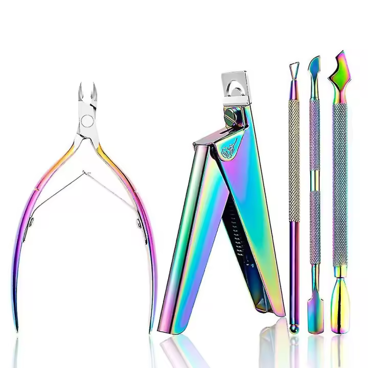 Accesorios para Talón de uñas, 5 piezas, empujador de cutculos para uñas, removedor de Piel Muerta, Tijeras, alicates, Herrerías para pedicura de uñas | tijeras para cuticulos - 1