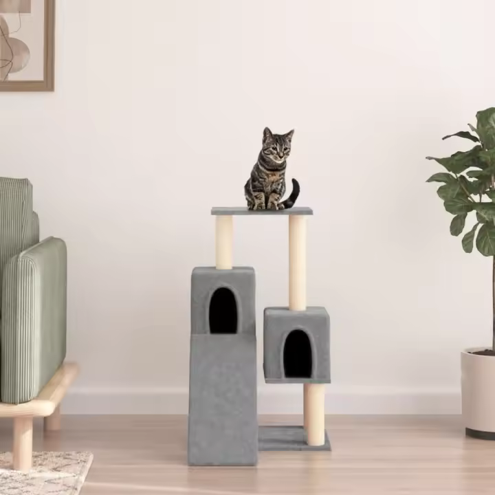 vidaXL Rascador para Gatos con Postes Árbol Torre de Escalada Sisal Color Crema,  Gris claro,  Gris oscuro y mas - 1