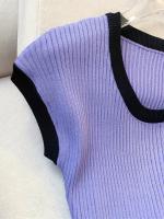 Nueva Chaleco De Cuello Redondo Para Mujer Verano 2024 Estilo Casual Manga Corta Tejido Delgado Ajustado Spliced Polyester - details 13