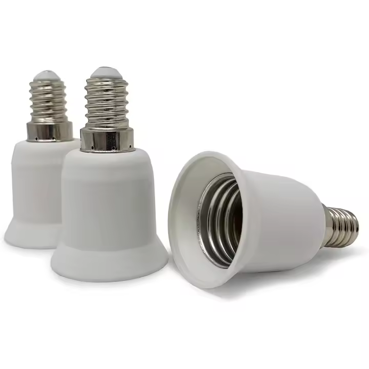Adaptador de base de lámpara, paquete de 3, blanco, base E14 a base E27, adaptador de portalámparas para bombillas halógenas LED de bajo consumo - 1