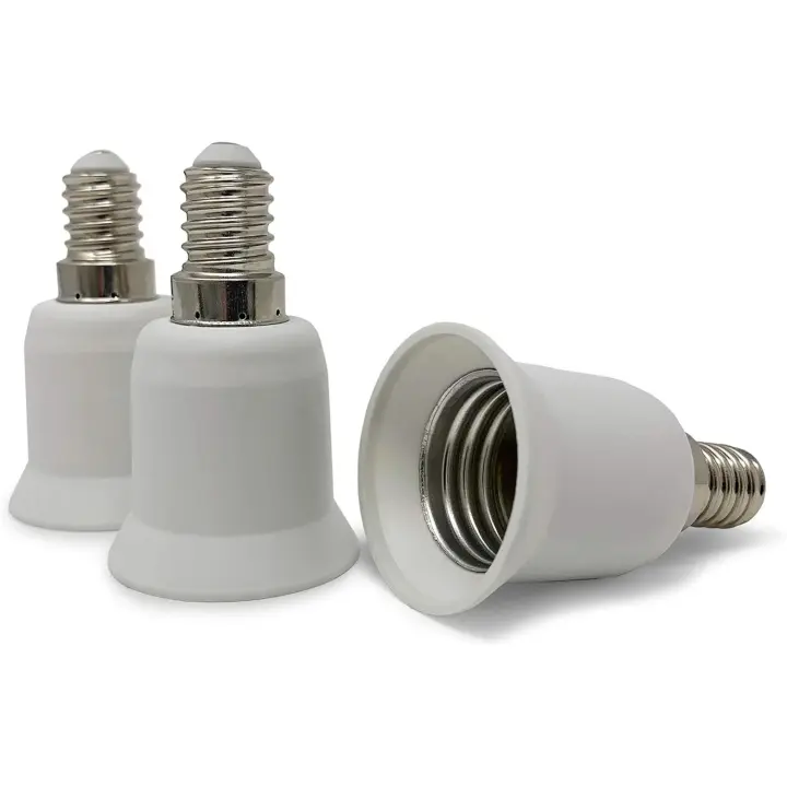 Adaptador de base de lámpara, paquete de 3, blanco, base E14 a base E27, adaptador de portalámparas para bombillas halógenas LED de bajo consumo - 1