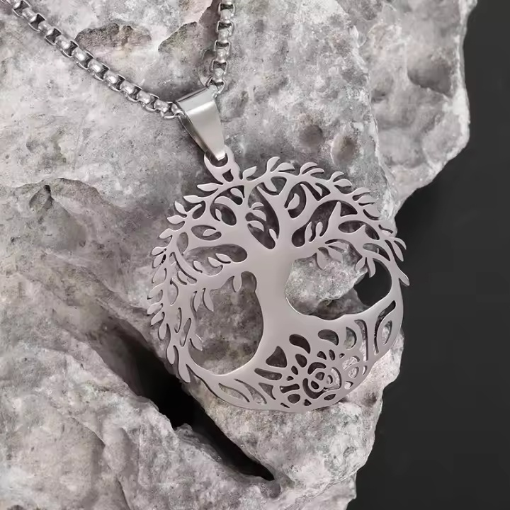 Collar De Moda De Acero Inoxidable Árbol De La Vida Colgante Retro Amuleto De Suerte Para Hombres Y Mujeres Joyería Clásica - 1