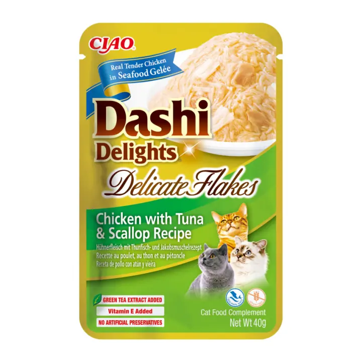 Inaba Churu Dashi Delights Delicate Flakes Pollo con Atún y Vieira (12 unidades x 40 gr) - 1