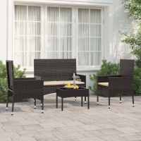 vidaXL Juego de jardín con cojines 4 piezas ratán sintético en color Negro/Negro y crema/Gris y más | acolchados duraderos para sofás de jardín terraza exterior - details 1