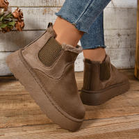 Botas Cortas De Peluche Para Mujer Invierno 2024 Calzado Casual Suela De Goma Material De Superficie CANVAS Lining PU Botas Chelsea De Tobillo Plataforma Sin Tacón - details 13