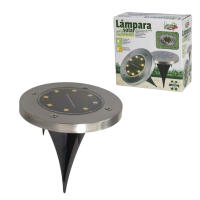 Lámpara Solar para Exteriores Jardín 8 LEDs - Luz Amarilla, Sensor Automático de Atardecer a Amanecer, Cubierta de Acero Inoxidable, 12.5x12.5x3.6 cm - Gerimport - details 4