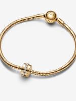 Pandora - Charm de clip with Bright transparent Row-Baño de Oro de 14K - details 1