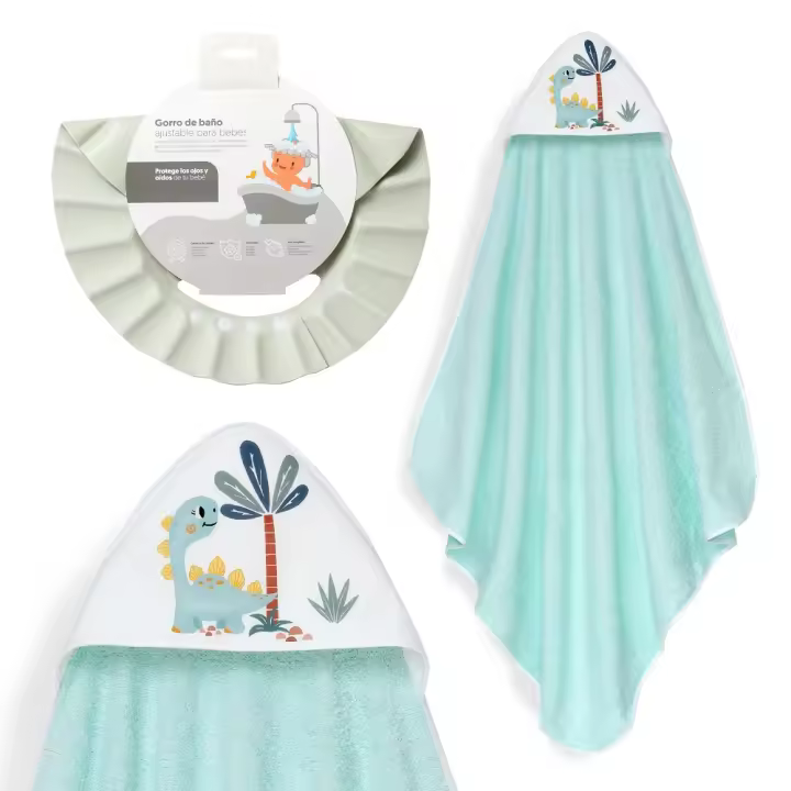 Capa de Baño bebe Interbaby Dino  verde  01261-03, Toalla con Capucha Algodón, 100x100cm. Secado Rápido Ideal Recién Nacidos con gorro baño - 1