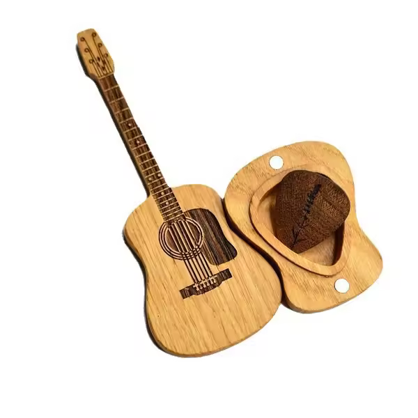 Caja de púas de guitarra acústica de madera popular con soporte caja de púas de guitarra personalizada - 1