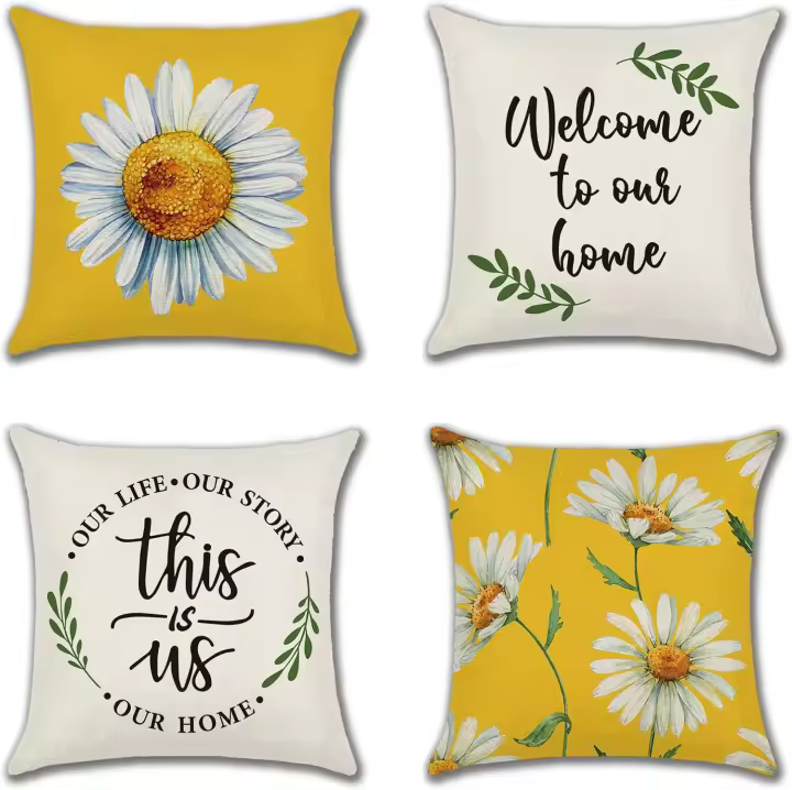Juego de 4 fundas de almohada con diseño floral de 18x18 pulgadas, Fundas de cojín cuadradas Decorativas de Verano de 45 cm, Fundas de cojín con flores de Colores para sofá - 1