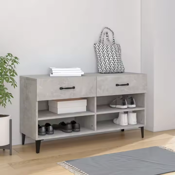 vidaXL Mueble zapatero madera contrachapada gris hormigón 102x35x55 cm - 1