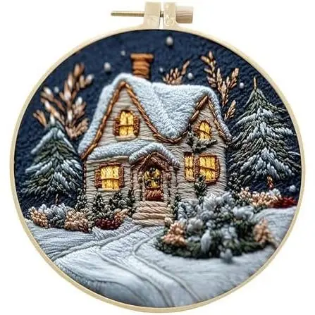 Kit de bordado navideño, kit de bordado a mano para adultos y niños, kit de inicio de bordado a mano navideño con patrón de bordado estampado para principiantes y adultos - 1
