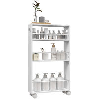 HOMCOM Carrito Auxiliar con Ruedas Carrito de Cocina de 3 Niveles con Barandillas Laterales y Asas para Comedor Sala Baño 45x15x80 cm Blanco - details 0