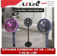 Ventilador de Pie Ultrarápido LoLek, Diámetro de 10", Potencia de 70W, Altura Ajustable 1.3 m, Base Anticaídas, 3 Velocidades, Gran Oscilación para Mejor Distribución del Aire, Silencioso y Compacto para Hogar, Oficina o Dormitorio - details 0