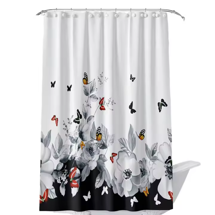 Cortina de Ducha sin Perforaciones, colores Vivo, Flor Silveste X 180cm, decoración de Athroom, Flor colorida, use multiusos - 1