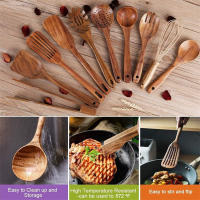 LMETJMA Set De Utensilios De Cocina De Madera Teak Natural 10 Piezas Incluye Cuchara Y Espátula Para Cocinar Y Hornear JT503 - details 6