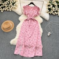 Vestido Bohemio De Verano Para Mujer Estampado Floral Vintage V-Neck A-Line Midi Con Abertura Elegante Ropa Casual Female - details 23