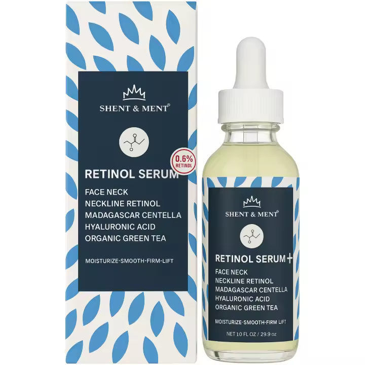 SHENT & MENT Sérum Retinol 0,6% Potente Antiedad Centella Madagascar Colágeno Ácido Hialurónico Aloe Orgánico Té Verde Renueva y Revitaliza la Piel Antiarrugas Uso Nocturno Hombres y Mujeres - 60ml. - 1
