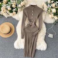 Vestido REALEFT De Punto Para Mujer Con Cuello Alto Y Mangas Largas Estampado Sólido Estilo Casual Vestido De Abrazo Largo Hasta La Rodilla Para Otoño E Invierno - details 49
