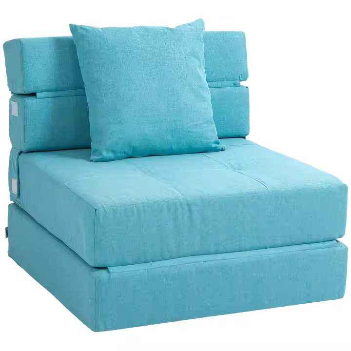 HOMCOM Sillón para dormir plegable, sofá cama, sillón plegable 2 en 1 con función de cama, sillón de relajación con almohadas, cama de invitados para salón, dormitorio, capacidad de carga hasta 100 kg, azul - 1