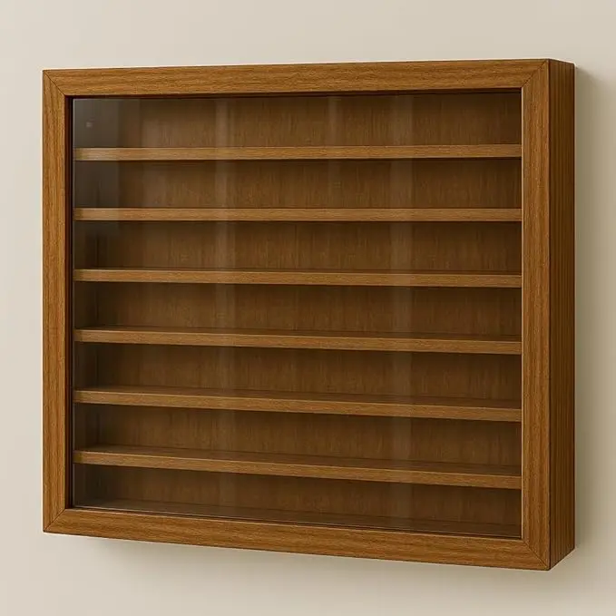 Vitrina colecciones miniaturas. Acabado Barniz Roble. Medidas (ancho/fondo/alto):50 * 5 * 40 cms. - 1