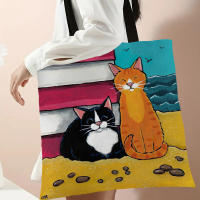 Bolso De Hombro Para Mujer Durable Y Casual Con Dibujos De Gatos Bolso De Compras Y Playa Reutilizable De Lino Unisex - details 10