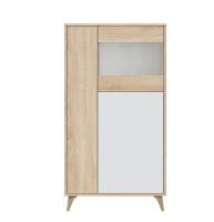 Meimon KIKUA PLUS Mueble vitrina 3 puertas con estantes interiores, sistema PUSH, bisagras metálicas, patas ABS, acabado Roble Canadian y Blanco Artik, 142x77x33 cm, melamina E1, incluye herrajes de fijación a pared - details 0