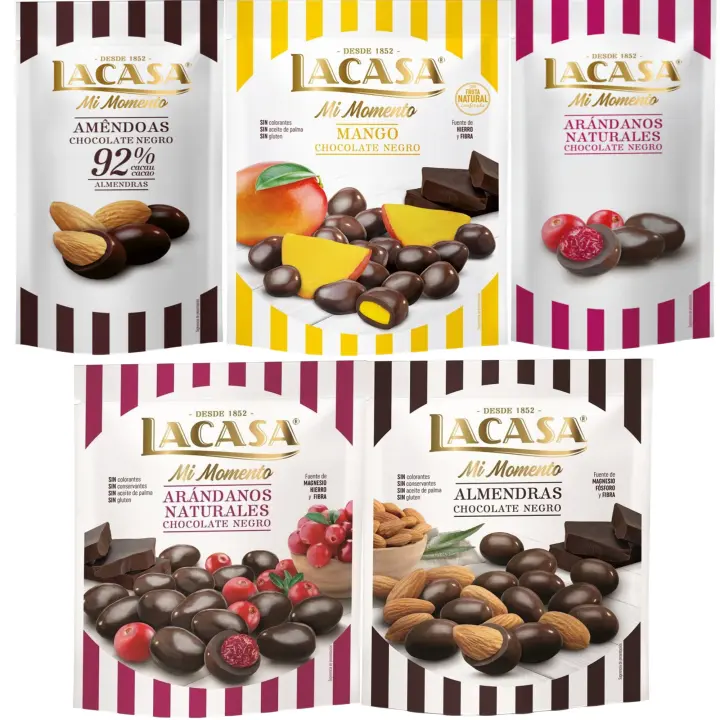 Lacasa Mi Momento pack de 5:Arándano Chocolate Negro ,Almendra 92% ,Arándano Chocolate Negro ,Almendra Chocolate Negro ,Mango Chocolate Negro - 1