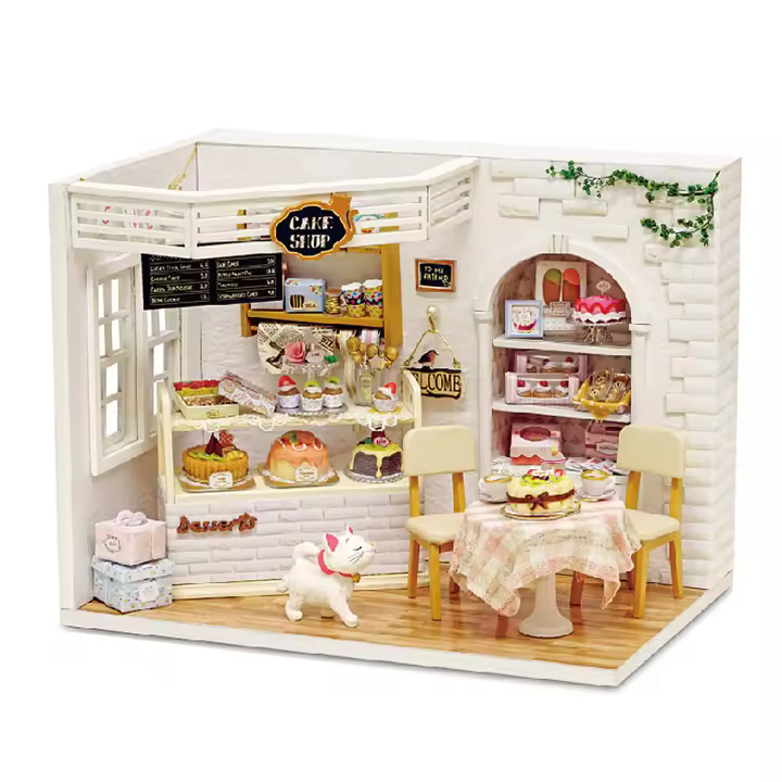 DAM. Tienda de dulces Diario de las Tartas, Maqueta 3D realista con gran detalle, cubierta antipolvo y luces led. 17x12x13cm. - 1