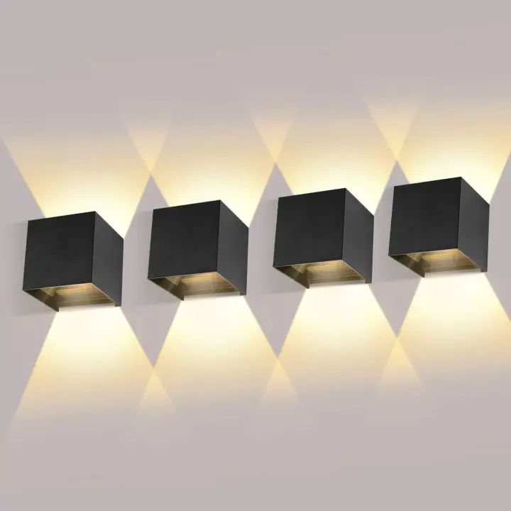 Paquete de 4 luces de pared para interior/exterior de 6 W, ángulo de haz ajustable, luz de pared LED de 3000 K, luz de pared blanca cálida, luz de pared LED, ojo de toro, luz de doble cabeza, lámpara de noche simple para el hogar, luz de pared para pasill - 1