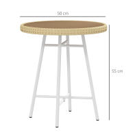 Outsunny Mesa Auxiliar de Ratán Sintético Mesa de Centro Redonda con Tablero de Madera Plástica y Marco de Acero Galvanizado Carga 30 kg para Terraza Balcón Jardín 50x50x55 cm Natural - details 2