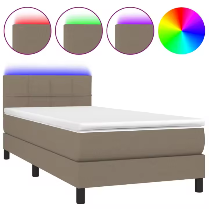 vidaXL Cama box spring colchón y luces LED tela gris taupe 90x200 cm - 1