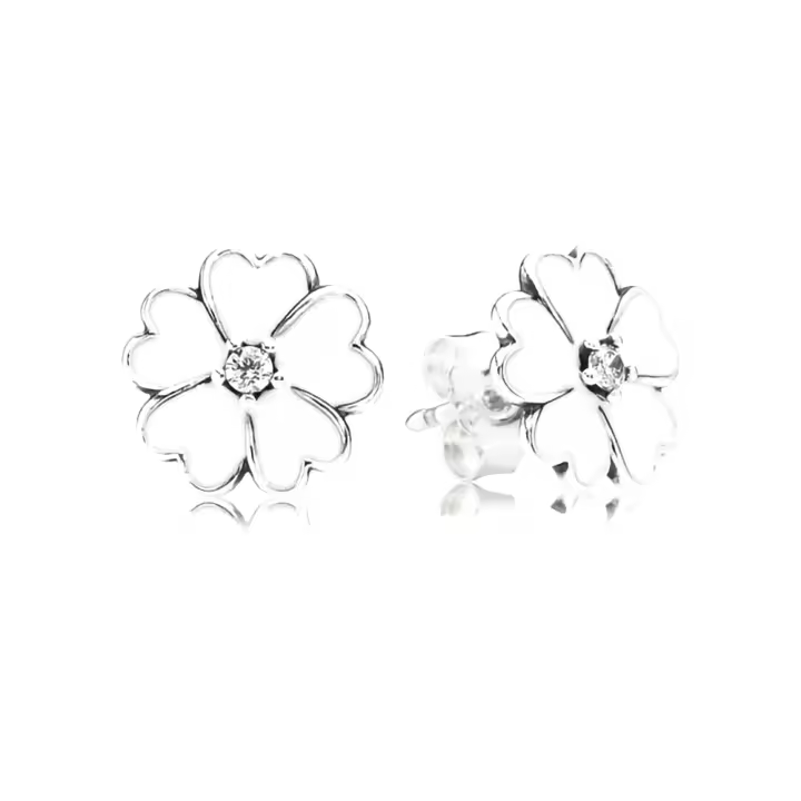 Pandora 290569EN12 Pendientes de aro de plata de ley con esmalte blanco y flor de cerezo occidental - 1
