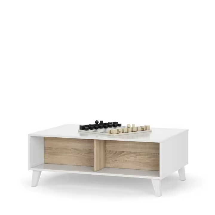 MESA CENTRO ELEVABLE 38X100X68 CM BLANCO BRILLO/ROBLE CANADIAN - 1