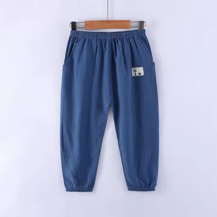 Pantalones De Verano Para Niños Y Niñas Algodón Lino Cintura Elástica Color Sólido Ropa Infantil Tallas 100-160cm - 1