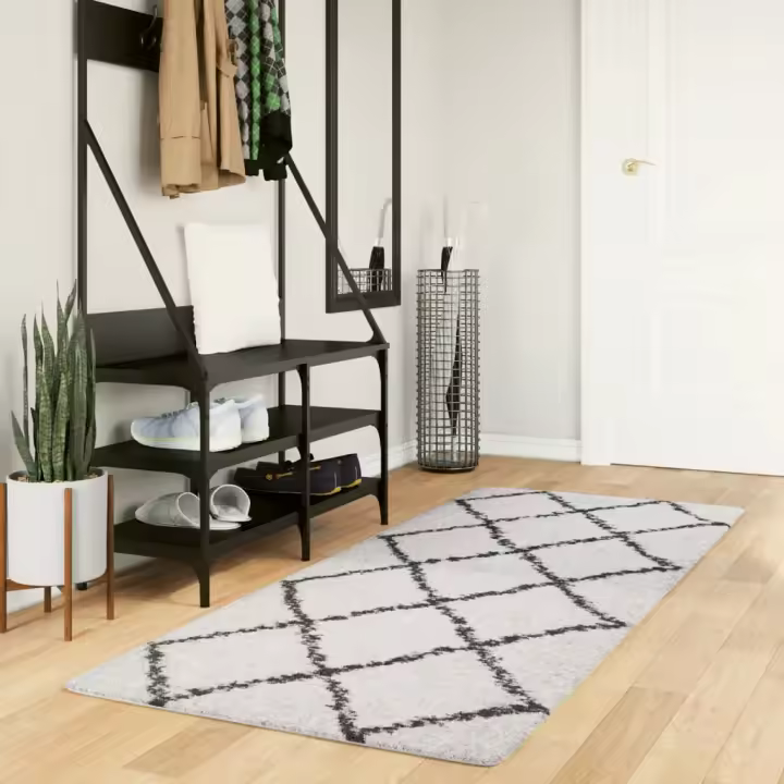 vidaXL Alfombra de pelo largo moderna crema y negro 80x200 cm - 1